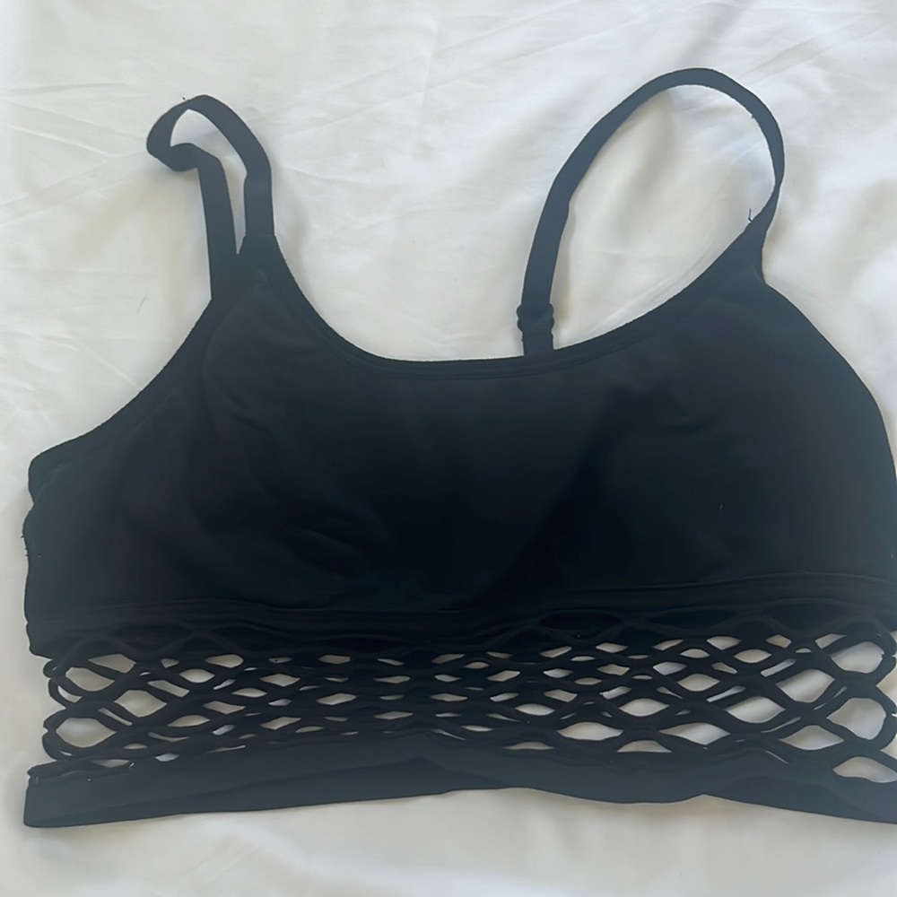 PINK black fish net sports bra